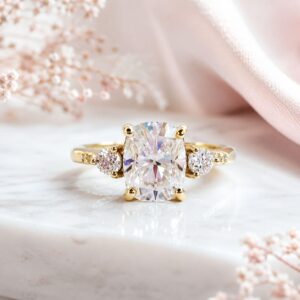 Anillo Adhara 10k Moissanita Cojín 3.0ct Con Certificado GRA