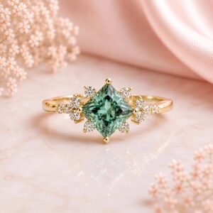 Anillo Helen 10K Moissanita Cyan 1.0ct Con Cerfificado GRA