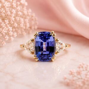 Anillo Blair 10k Zafiro De Laboratorio Corte Cojín 3.0ct