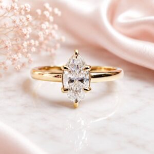 Anillo Vittoria 14K Moisanita Marquesa 2.0CT Con Certificado GRA