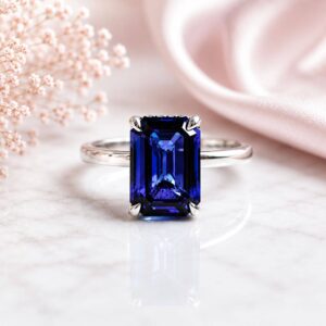 Anillo Anastasia 14K Zafiro De Laboratorio Corte Esmeralda 3.0CT